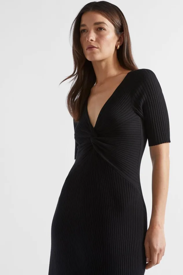 Seed Heritage Dresses Twist Front Knit Midi Dress Black 8211 Woman