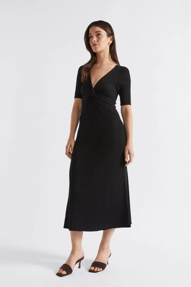 Seed Heritage Dresses Twist Front Knit Midi Dress Black 8211 Woman