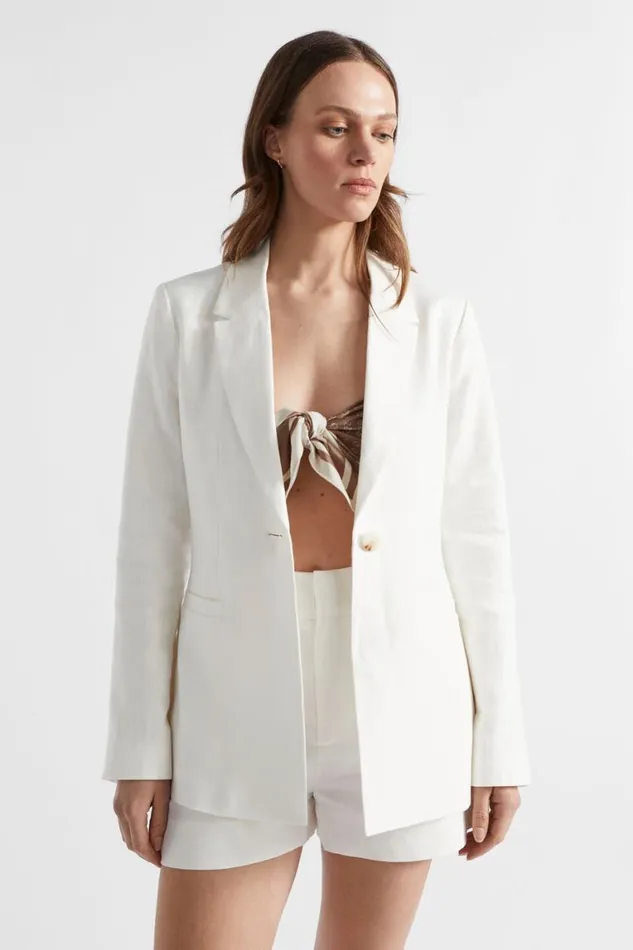 Seed Heritage Jackets and Vests Linen Structured Blazer Cloud Cream 8211 Woman