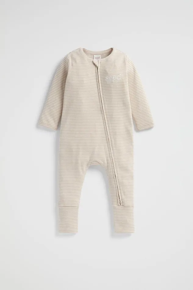 Seed Heritage Jumpsuits and Overalls Core Logo Zipsuit Sand 8211 Newborn