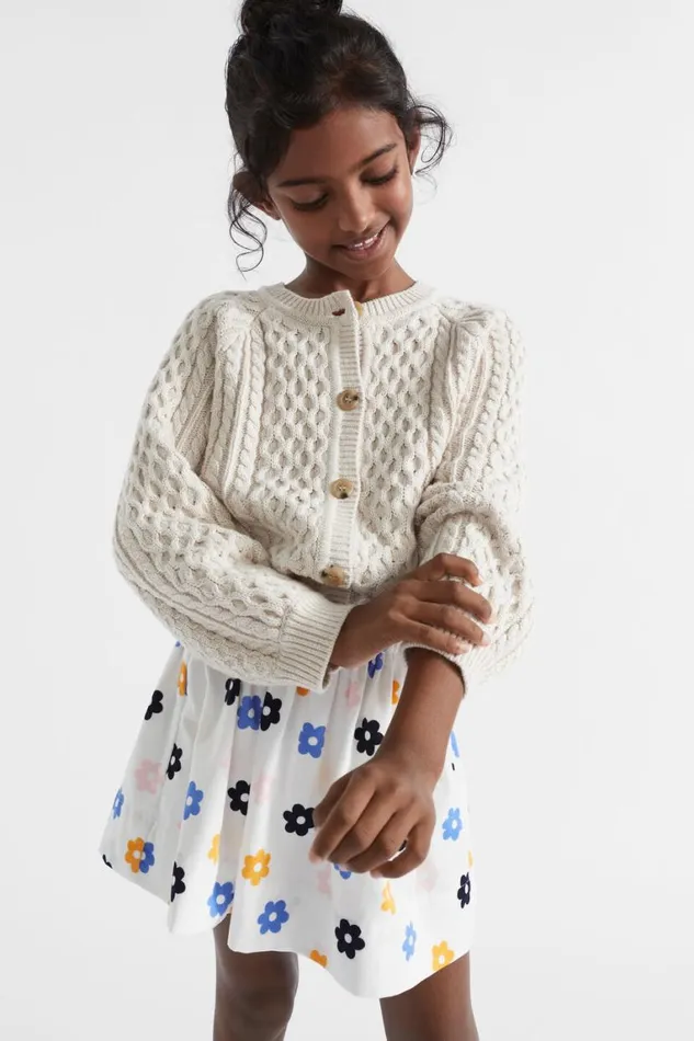 Seed Heritage Knitwear and Sweaters Cable Knit Cardi Oat Marle 8211 Girl