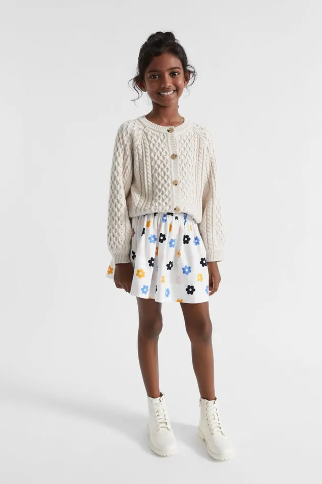 Seed Heritage Knitwear and Sweaters Cable Knit Cardi Oat Marle 8211 Girl