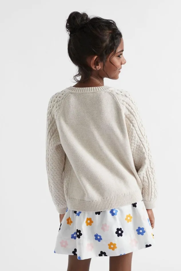 Seed Heritage Knitwear and Sweaters Cable Knit Cardi Oat Marle 8211 Girl