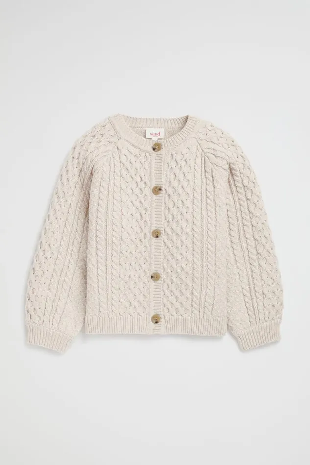 Seed Heritage Knitwear and Sweaters Cable Knit Cardi Oat Marle 8211 Girl