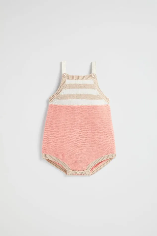 Seed Heritage Knitwear and Sweaters Spliced Knit Romper Bright Peach 8211 Newborn Seed Heritage Knitwear and Sweaters Spliced Knit Romper Bright Peach 8211 Newborn