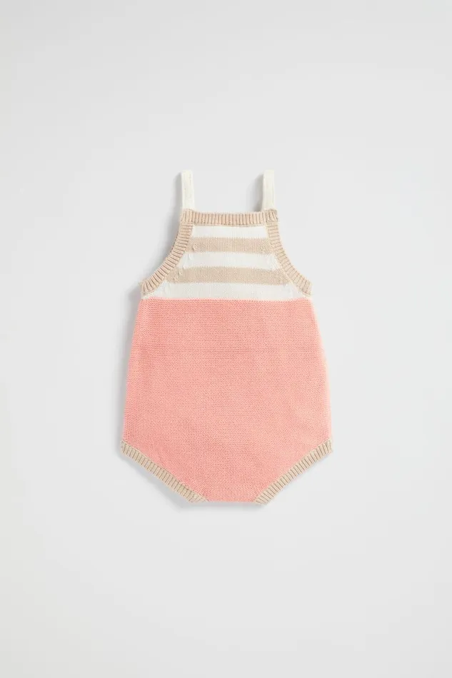 Seed Heritage Knitwear and Sweaters Spliced Knit Romper Bright Peach 8211 Newborn
