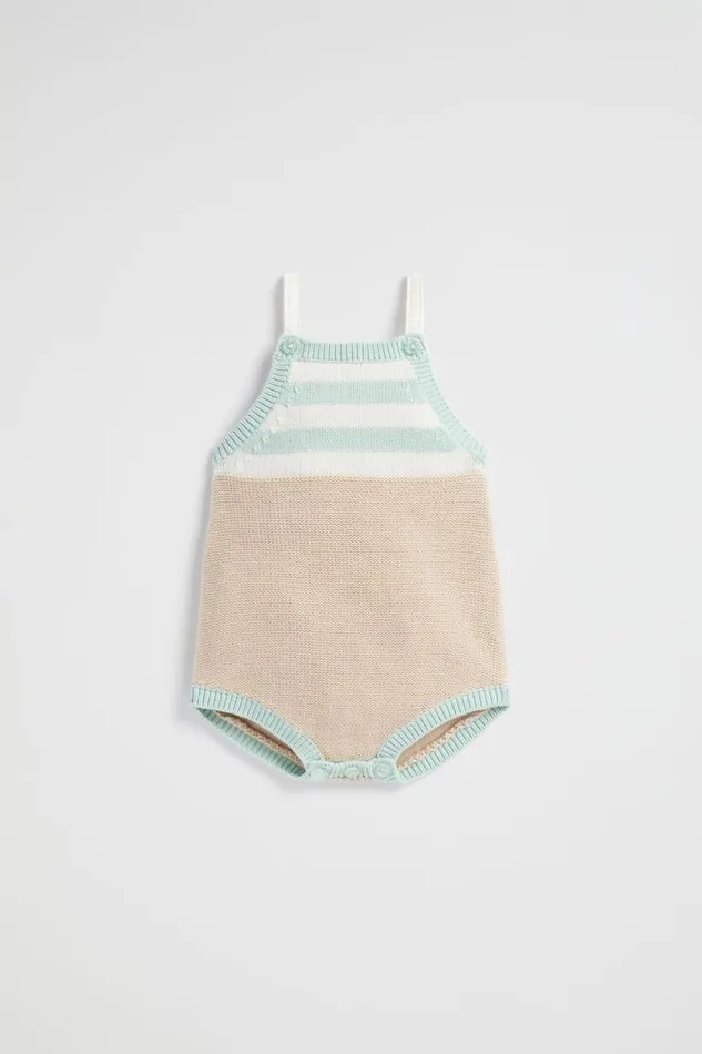 Seed Heritage Knitwear and Sweaters Spliced Knit Romper Sand 8211 Newborn