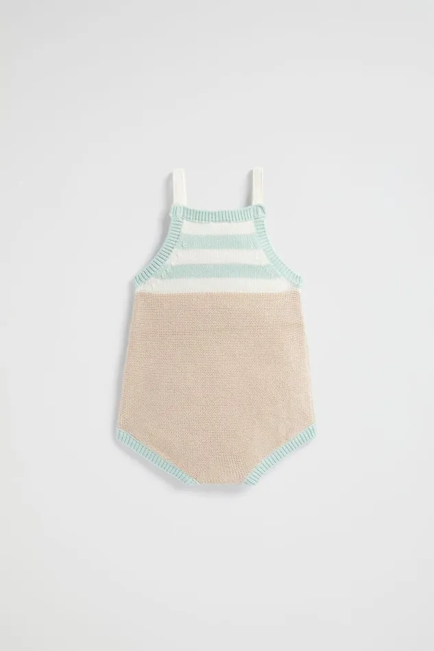 Seed Heritage Knitwear and Sweaters Spliced Knit Romper Sand 8211 Newborn