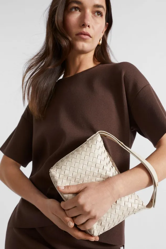 Seed Heritage Leather Bags Leather Woven Shoulder Bag Stone 8211 Woman