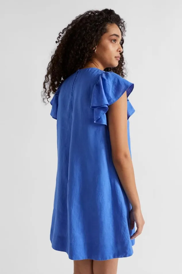 Seed Heritage Linen Core Linen Frill Sleeve Mini Dress Deep Ocean 8211 Woman
