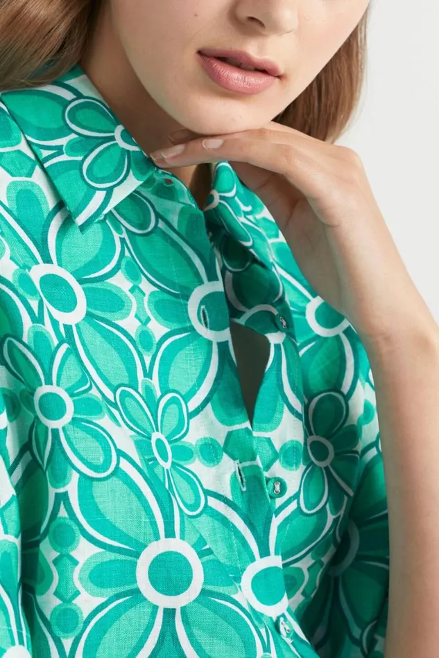 Seed Heritage Linen Linen Retro Short Sleeve Shirt Jade Green Retro 8211 Woman