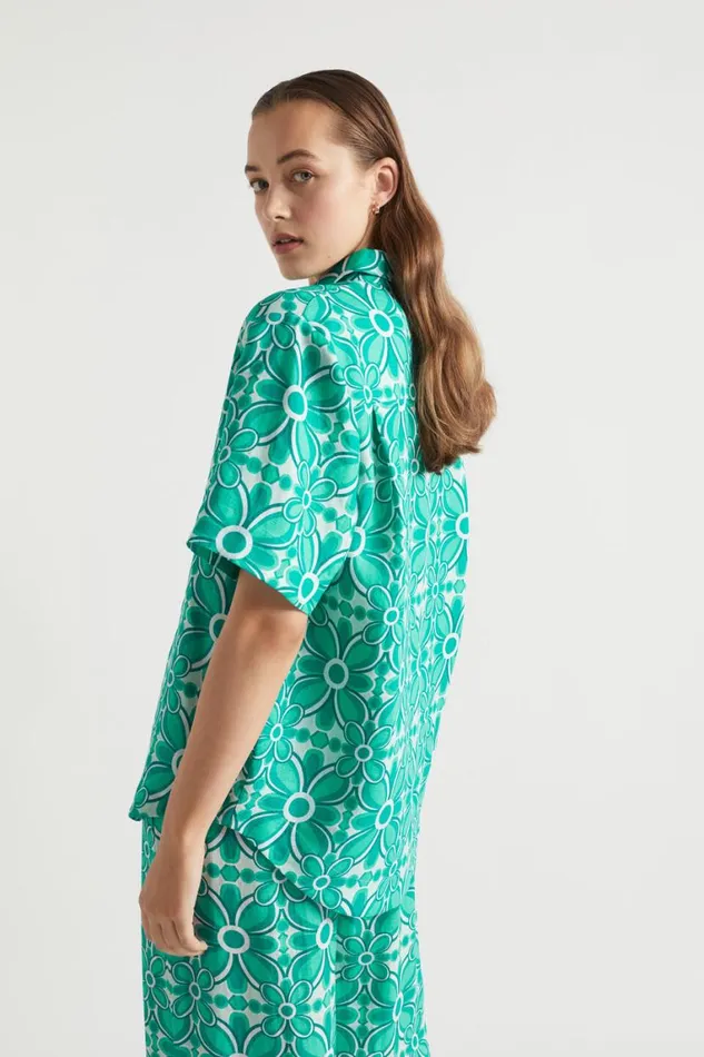 Seed Heritage Linen Linen Retro Short Sleeve Shirt Jade Green Retro 8211 Woman