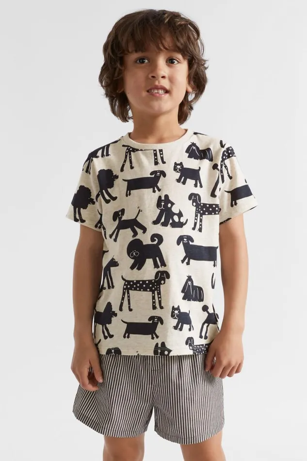 Seed Heritage Pyjamas and Sleepwear Happy Dogs Pyjama Oat Marle 8211 Boy
