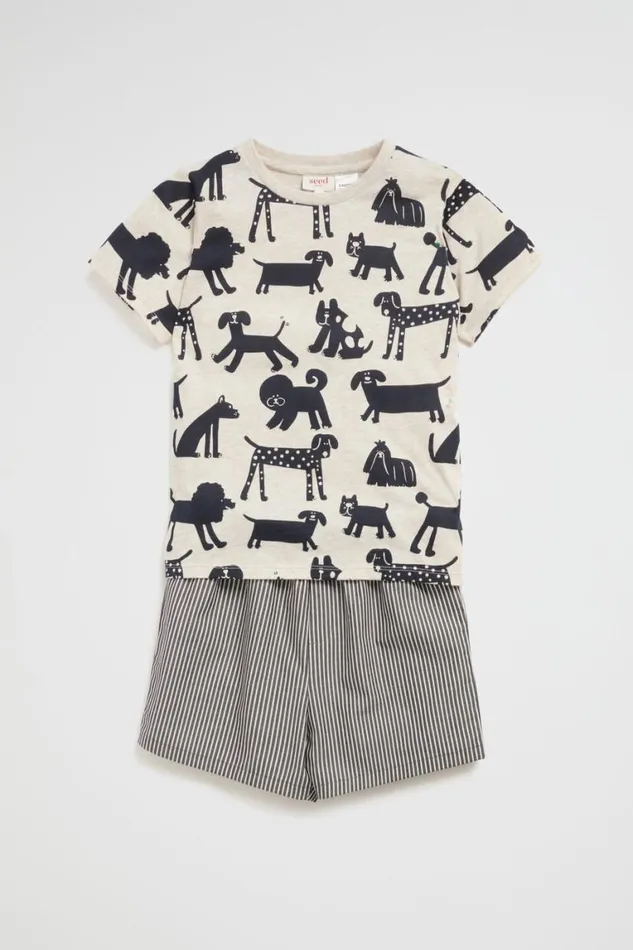 Seed Heritage Pyjamas and Sleepwear Happy Dogs Pyjama Oat Marle 8211 Boy