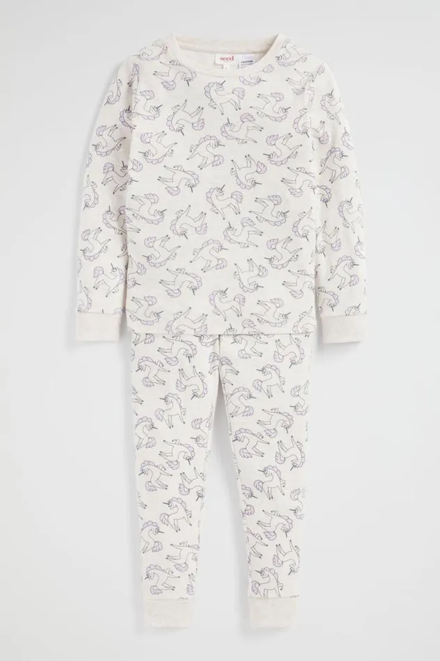 Seed Heritage Pyjamas and Sleepwear Unicorn Yardage Pyjama Oat Marle 8211 Girl
