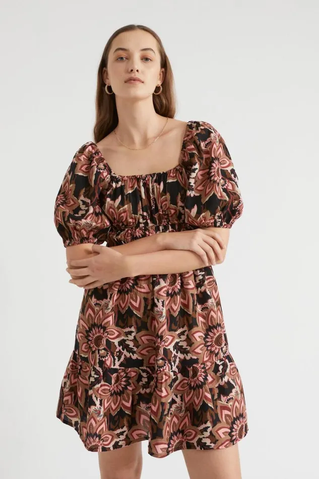 Seed Heritage Resort Puff Sleeve Mini Dress Vintage Floral 8211 Woman