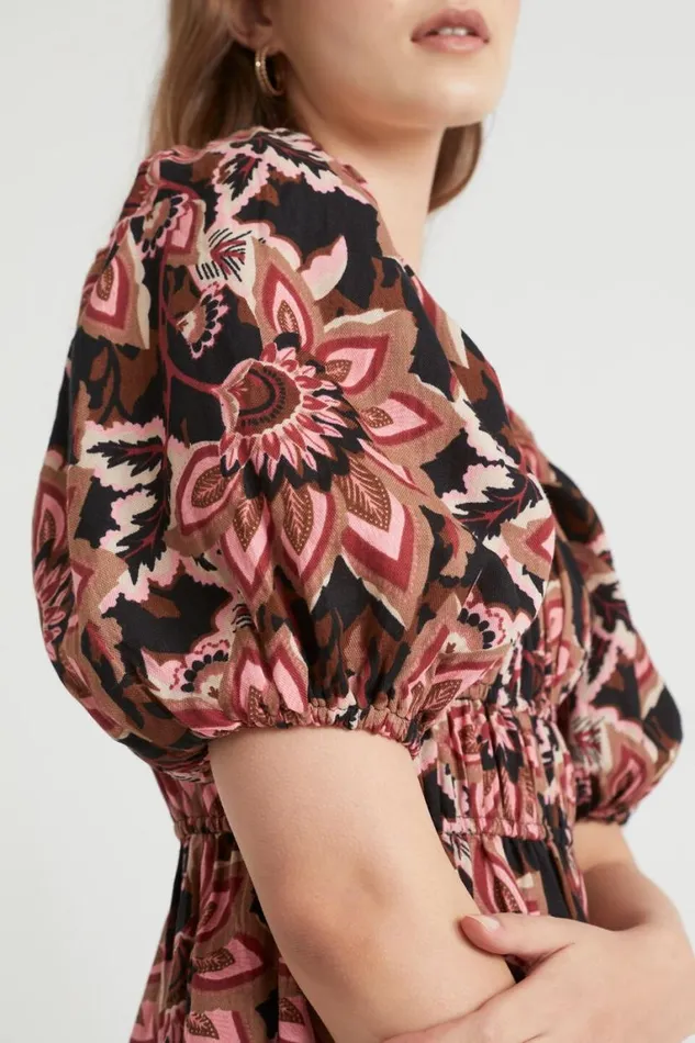 Seed Heritage Resort Puff Sleeve Mini Dress Vintage Floral 8211 Woman