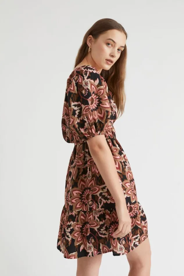 Seed Heritage Resort Puff Sleeve Mini Dress Vintage Floral 8211 Woman