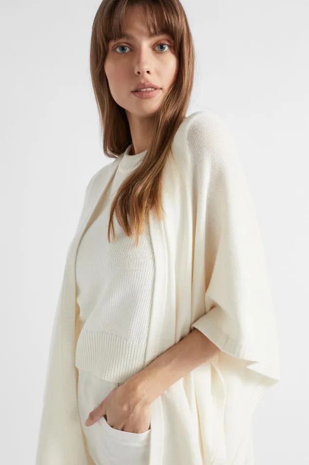 Seed Heritage Scarves and Kaftans Lightweight Rib Poncho Cloud Cream 8211 Woman