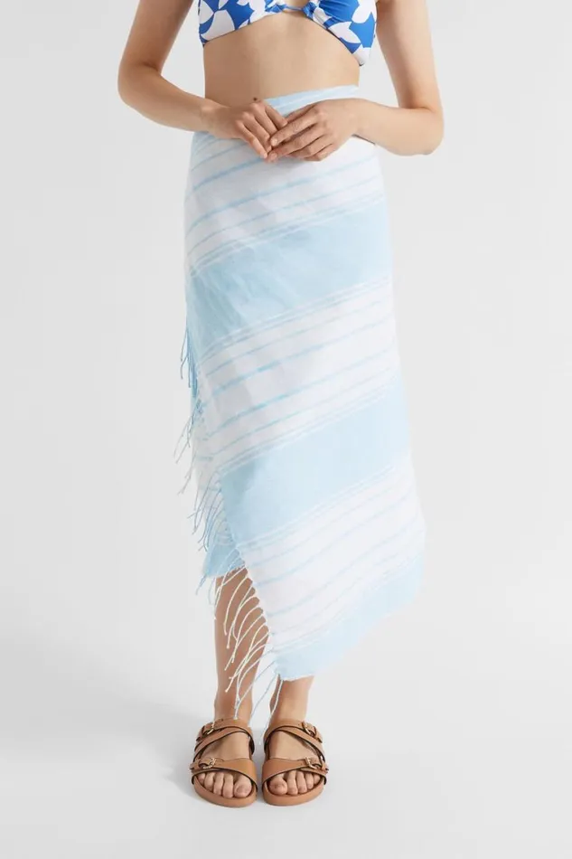 Seed Heritage Scarves and Kaftans Linen Stripe Wrap Shimmer Blue 8211 Woman Seed Heritage Scarves and Kaftans Linen Stripe Wrap Shimmer Blue 8211 Woman
