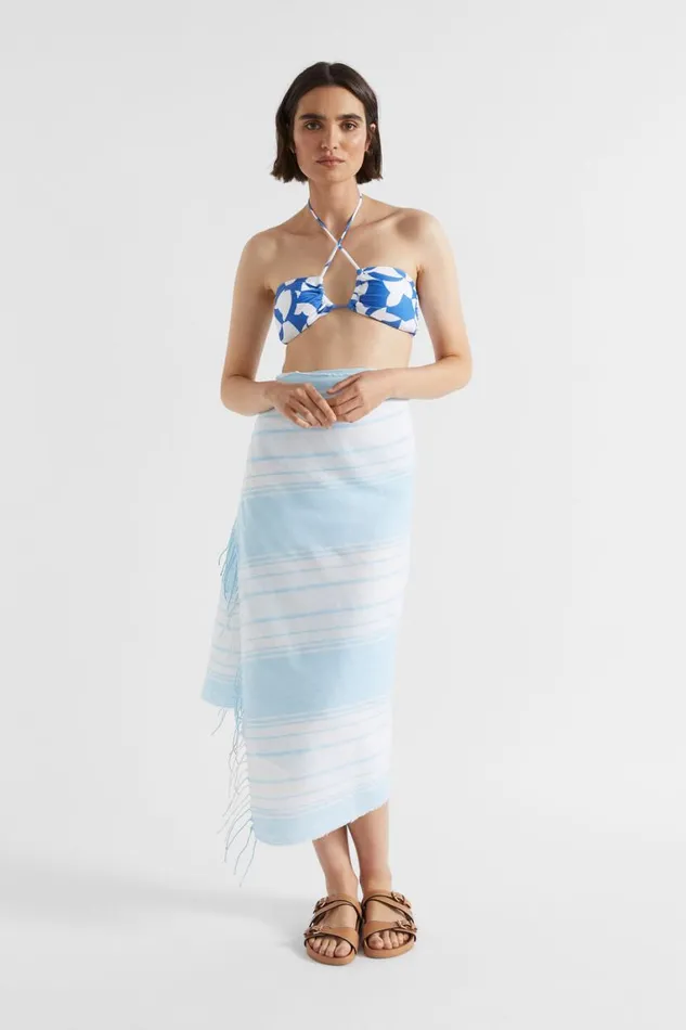 Seed Heritage Scarves and Kaftans Linen Stripe Wrap Shimmer Blue 8211 Woman