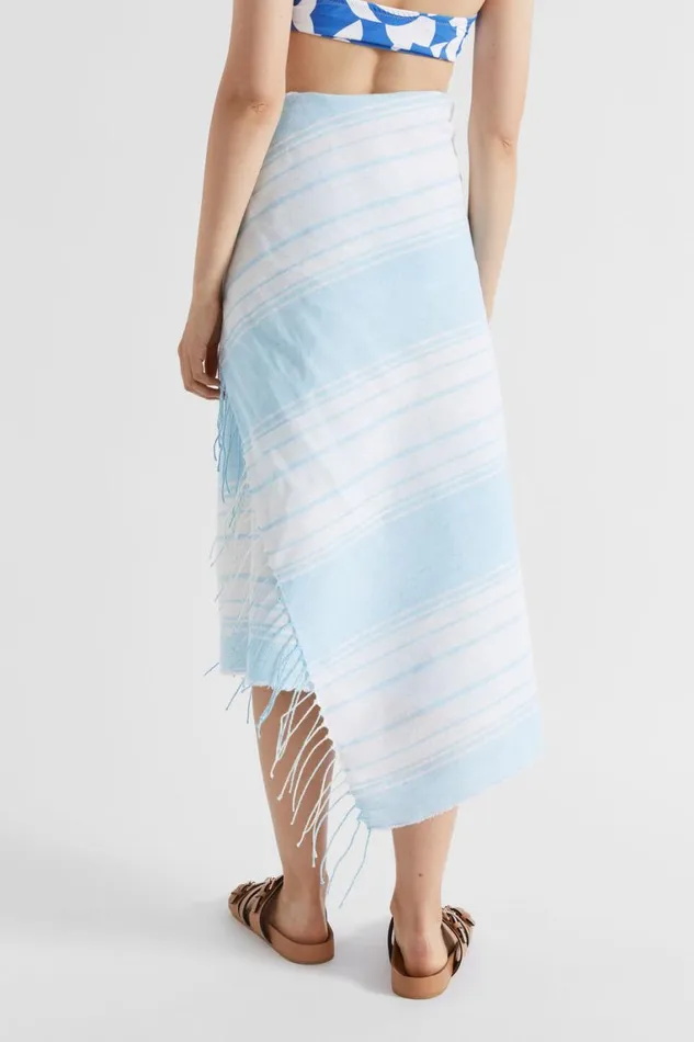 Seed Heritage Scarves and Kaftans Linen Stripe Wrap Shimmer Blue 8211 Woman