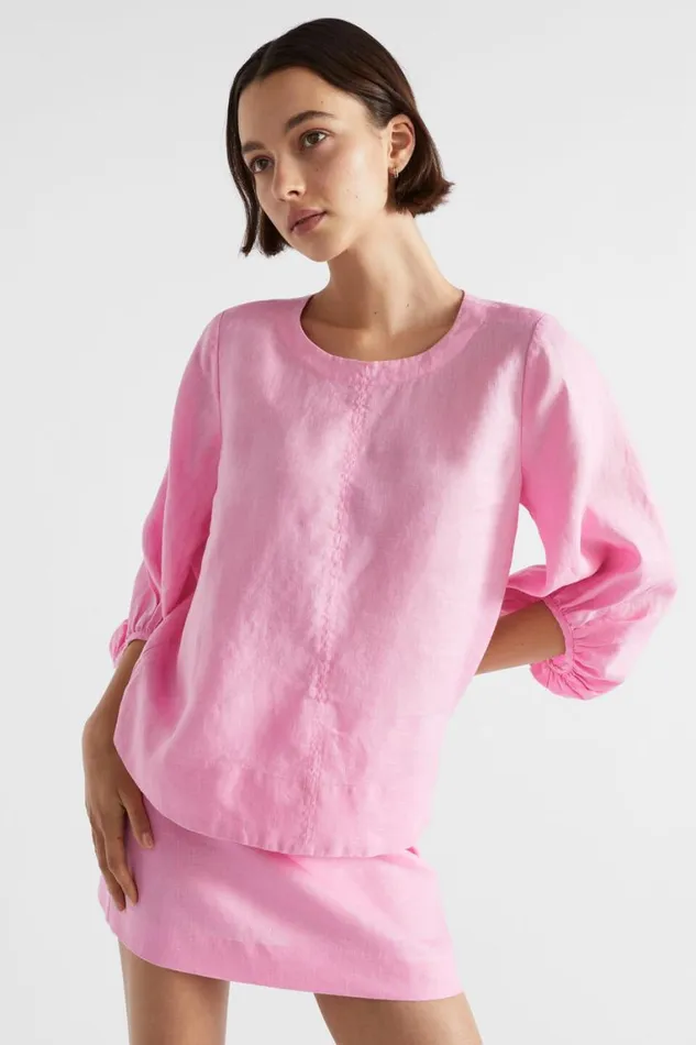 Seed Heritage Sets Core Linen Balloon Sleeve Top Pink Gin 8211 Woman
