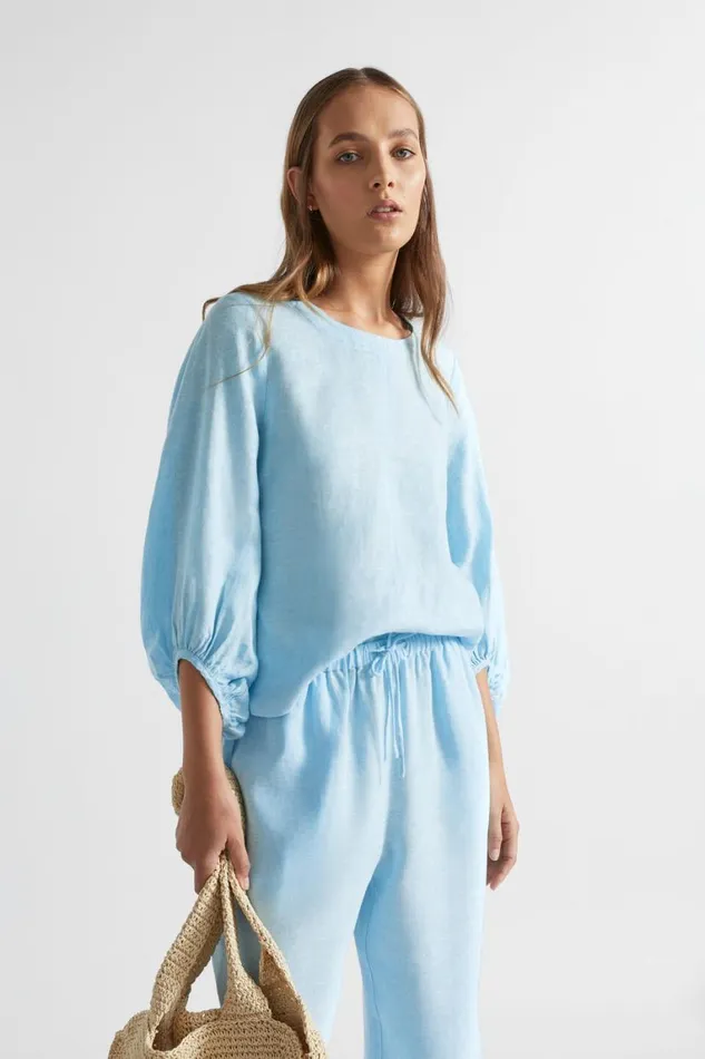 Seed Heritage Sets Core Linen Balloon Sleeve Top Shimmer Blue Crossdye 8211 Woman Seed Heritage Sets Core Linen Balloon Sleeve Top Shimmer Blue Crossdye 8211 Woman