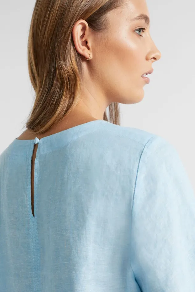 Seed Heritage Sets Core Linen Balloon Sleeve Top Shimmer Blue Crossdye 8211 Woman