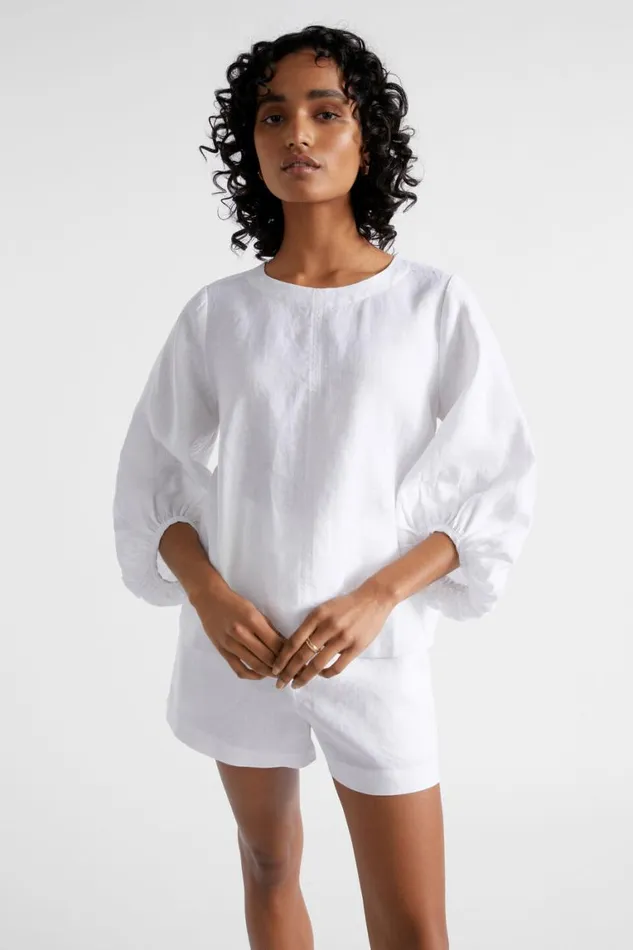 Seed Heritage Sets Core Linen Balloon Sleeve Top Whisper White 8211 Woman