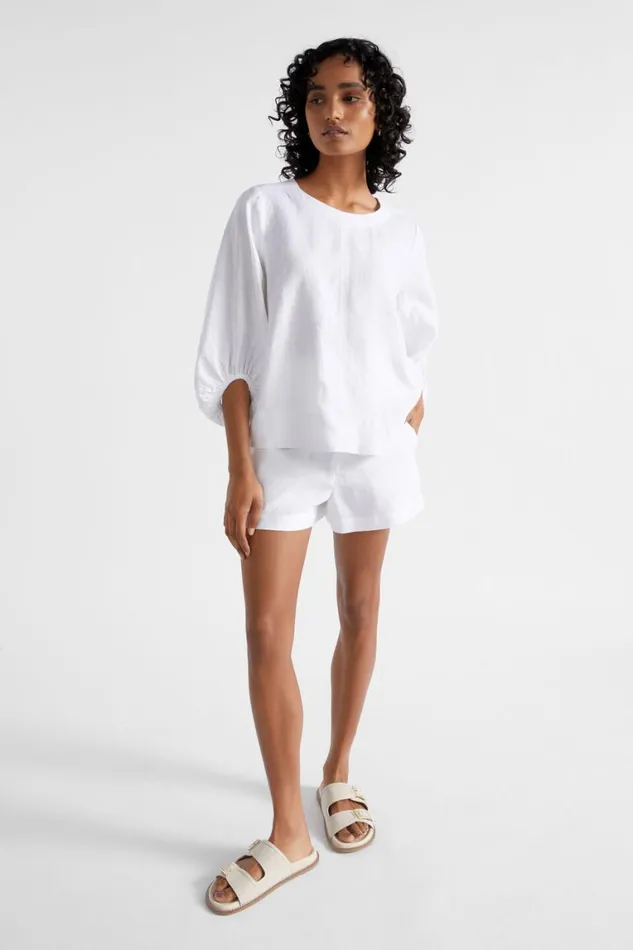 Seed Heritage Sets Core Linen Balloon Sleeve Top Whisper White 8211 Woman