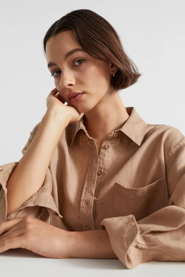Seed Heritage Shirts Core Linen Boyfriend Shirt Barley 8211 Woman