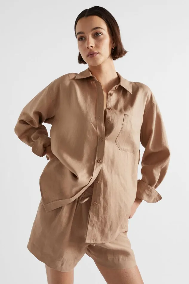 Seed Heritage Shirts Core Linen Boyfriend Shirt Barley 8211 Woman