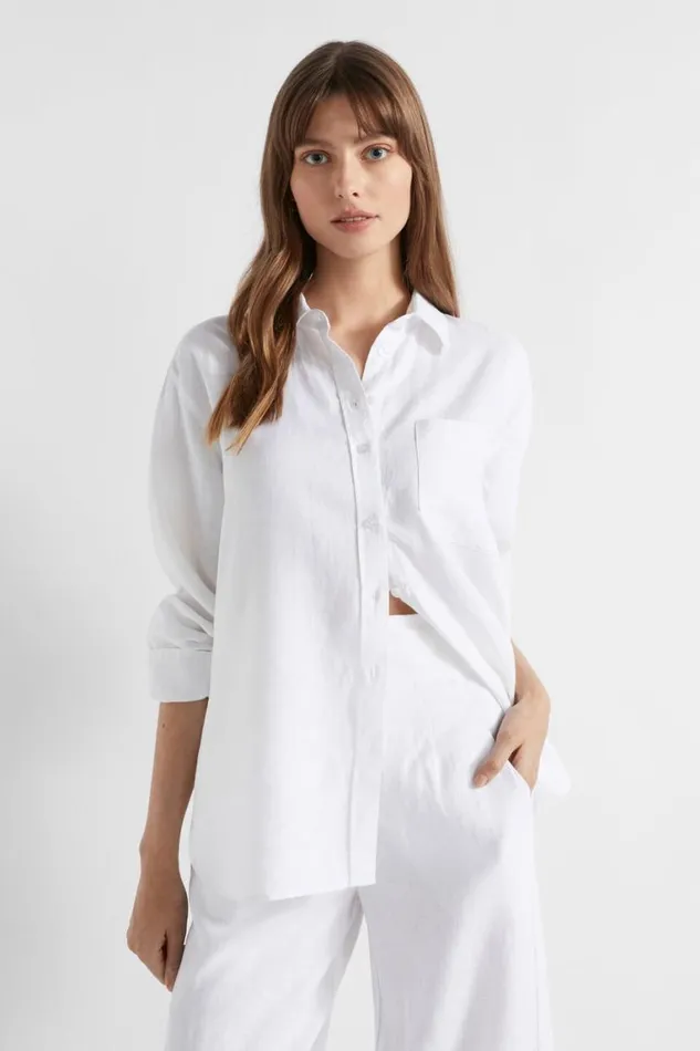 Seed Heritage Shirts Core Linen Boyfriend Shirt Whisper White 8211 Woman
