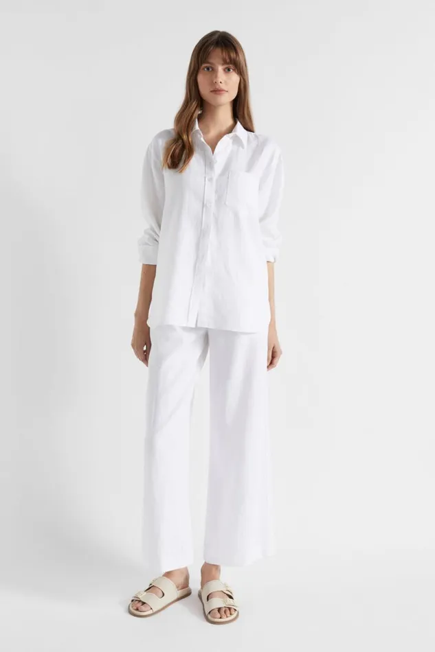 Seed Heritage Shirts Core Linen Boyfriend Shirt Whisper White 8211 Woman