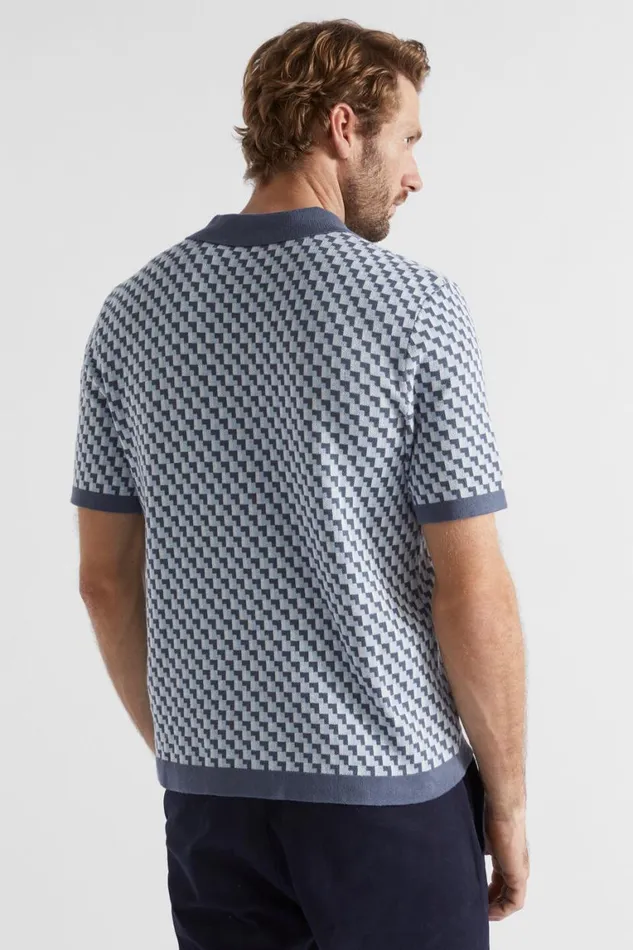 Seed Heritage Shirts Geo Knitted Polo Shirt Steel Blue Geo 8211 Man