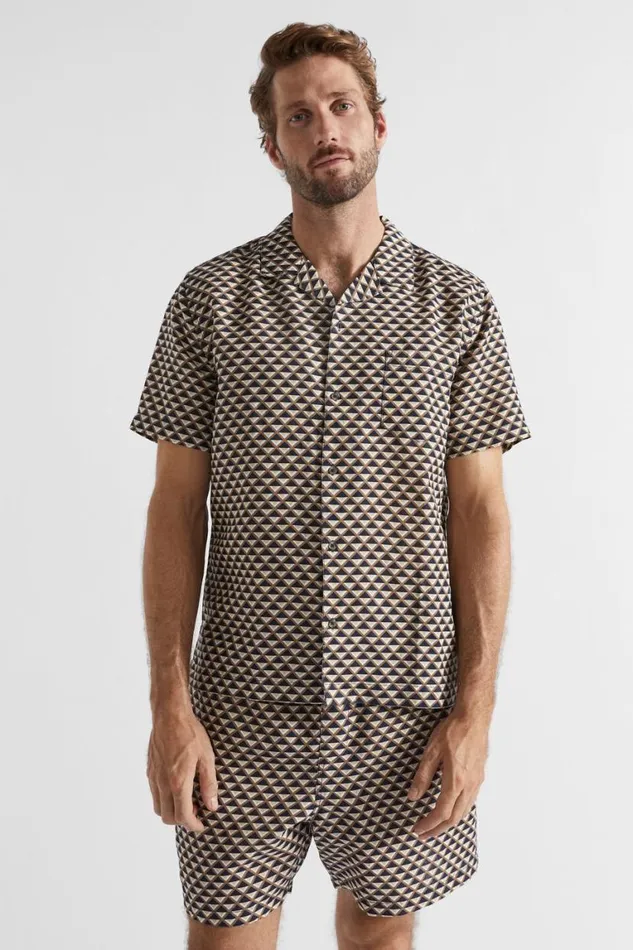 Seed Heritage Shirts Geo Resort Shirt Mocha Multi Geo 8211 Man