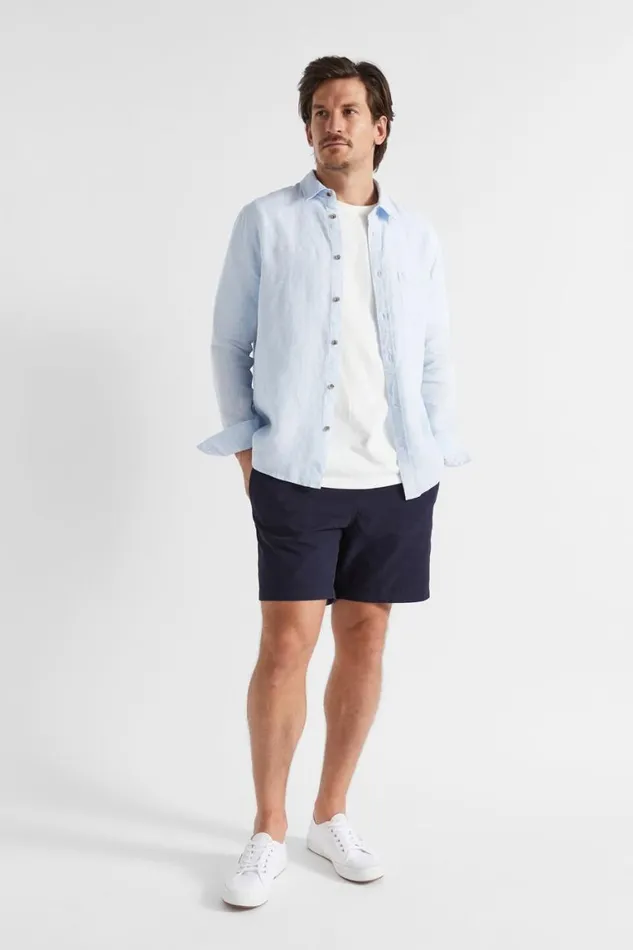Seed Heritage Shirts Linen Shirt Light Blue Crossdye 8211 Man