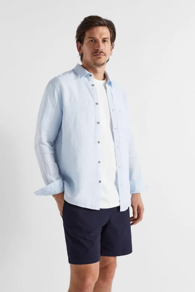 Seed Heritage Shirts Linen Shirt Light Blue Crossdye 8211 Man