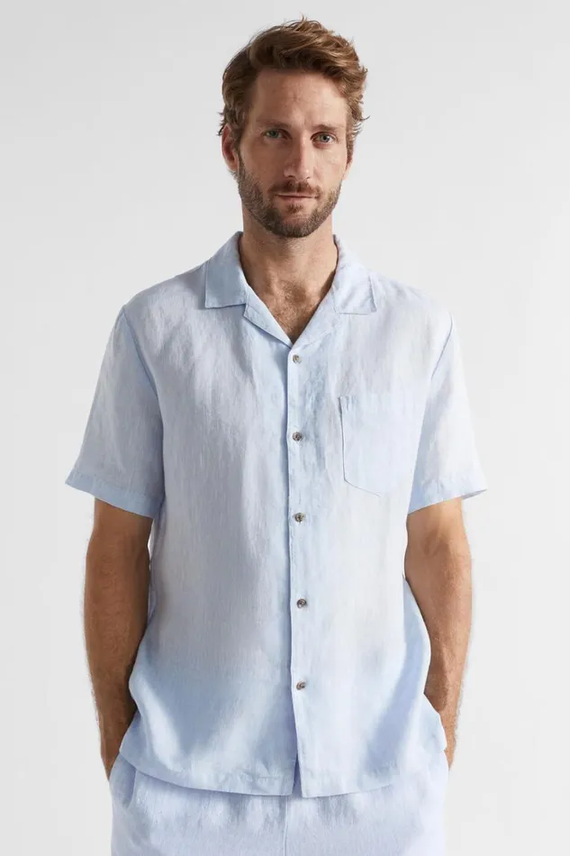 Seed Heritage Shirts Linen Short Sleeve Shirt Light Blue Crossdye 8211 Man