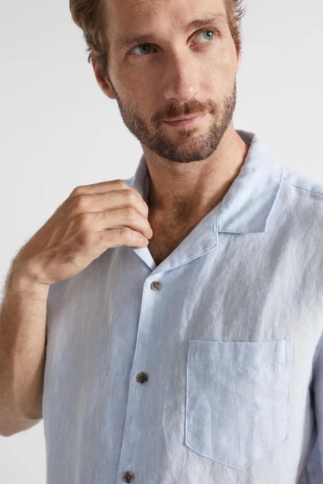 Seed Heritage Shirts Linen Short Sleeve Shirt Light Blue Crossdye 8211 Man