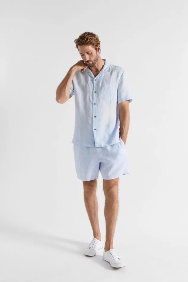 Seed Heritage Shirts Linen Short Sleeve Shirt Light Blue Crossdye 8211 Man