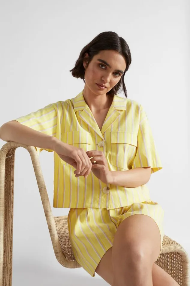 Seed Heritage Shirts Multi Stripe Overshirt Lemon Drop Stripe 8211 Woman
