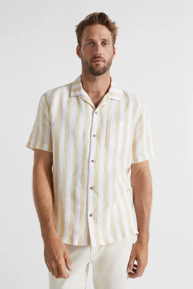 Seed Heritage Shirts Pool Stripe Linen Shirt Sand Bold Stripe 8211 Man
