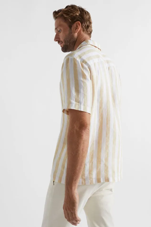 Seed Heritage Shirts Pool Stripe Linen Shirt Sand Bold Stripe 8211 Man