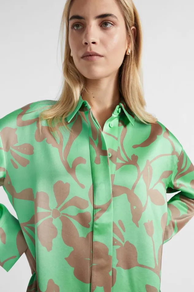 Seed Heritage Shirts Satin Floral Shirt Key Lime Floral 8211 Woman