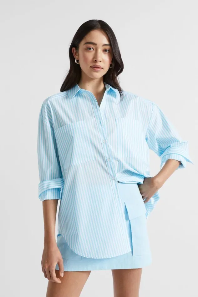 Seed Heritage Shirts Stripe Pocket Front Shirt Shimmer Blue Stripe 8211 Woman Seed Heritage Shirts Stripe Pocket Front Shirt Shimmer Blue Stripe 8211 Woman