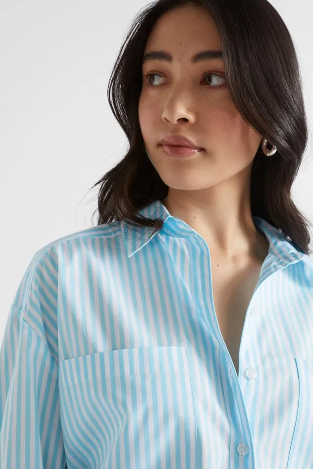 Seed Heritage Shirts Stripe Pocket Front Shirt Shimmer Blue Stripe 8211 Woman