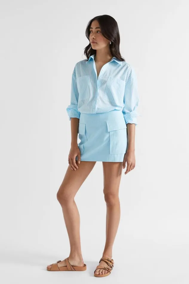 Seed Heritage Shirts Stripe Pocket Front Shirt Shimmer Blue Stripe 8211 Woman