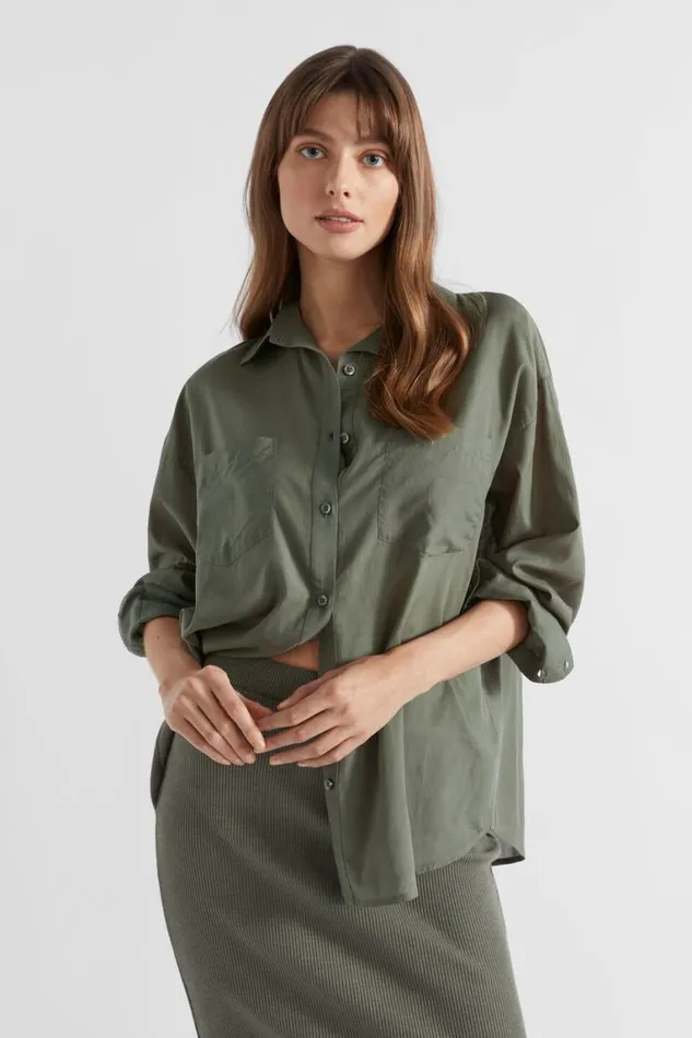 Seed Heritage Shirts Voile Relaxed Shirt Smokey Olive 8211 Woman
